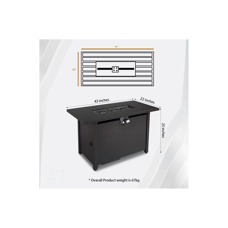 Table de foyer d'extérieur en acier avec couvercle H 25 po x l 42 po
