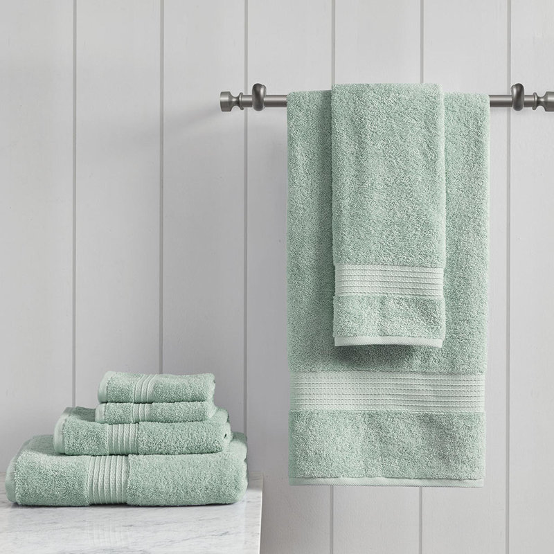 Antibacterial and anti-mite 100% cotton household towels (set of 6), Seafoam