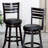 24" Counter Height Slat Back Swivel Stool, Espresso Finish, Black Leather Seat-2141856491