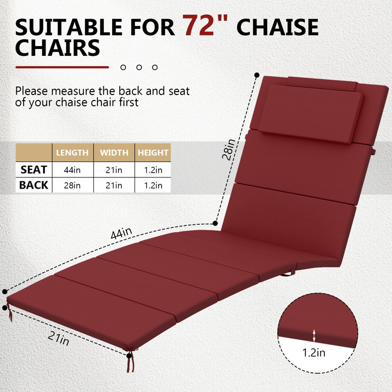 Chaise Lounge Cushion Outdoor(Set Of 4), Red, 44" W x 21" D