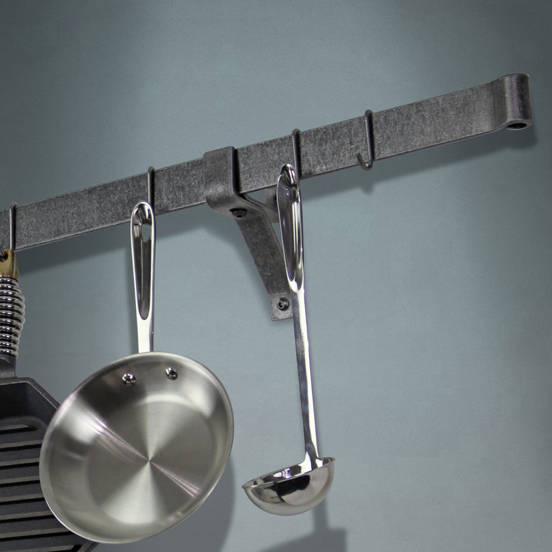 Roll End Bar Handcrafted Wall Bracket Pot Rack, Hammered Steel, 4"
