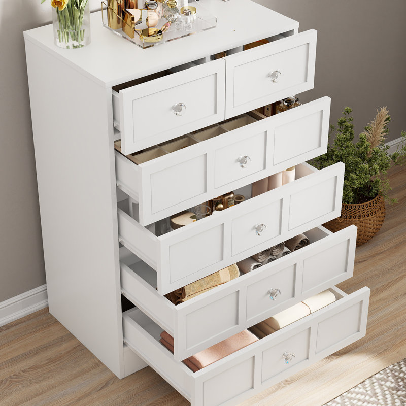 24'' W 6 - Drawer Dresser, Wood Dressers & Chests of Drawers for Bedroom, White