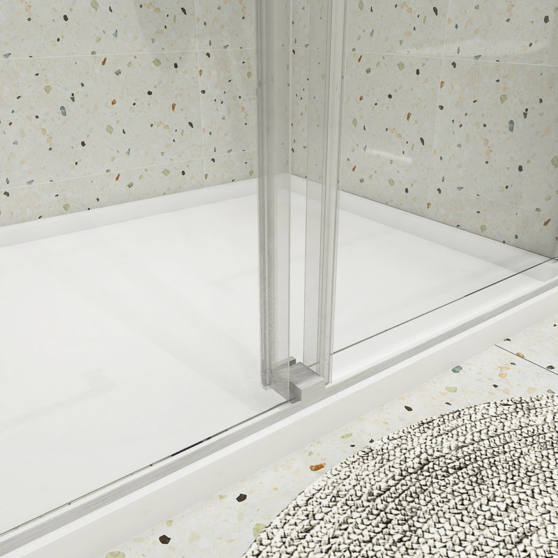 Porte de douche coulissante double 60 po x H 76 po avec verre trempé, Argent