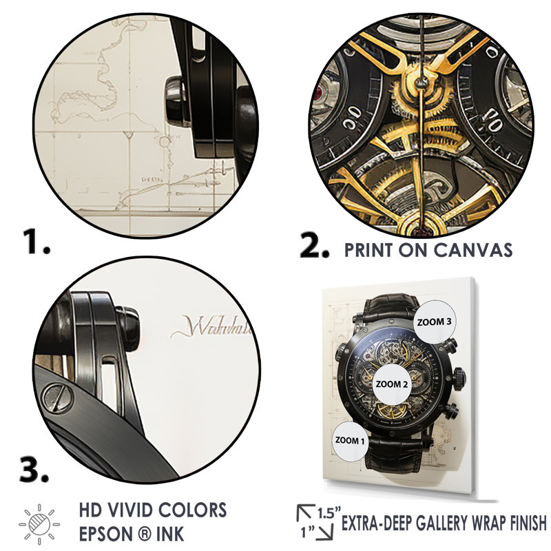 Impression sur toile, montre de luxe, reproduction de mode, H 40 po x l 30 po x P 1,5 po, Cadre doré simple