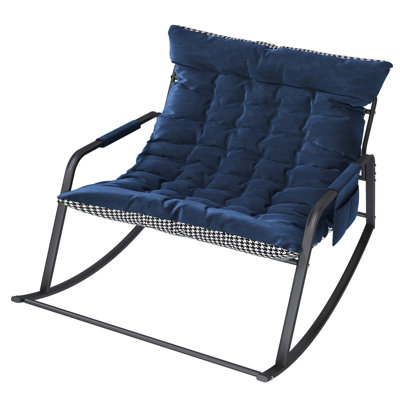 Rocking Chair With Storage, Blue All - Season Comfort Lounge Recliner, Breathable Ergonomic Cushions And , Ideal For Living Room, Poolside, Bedroom. Cloud Soft Cushion, Tilt To Sleep, Frame, Easy