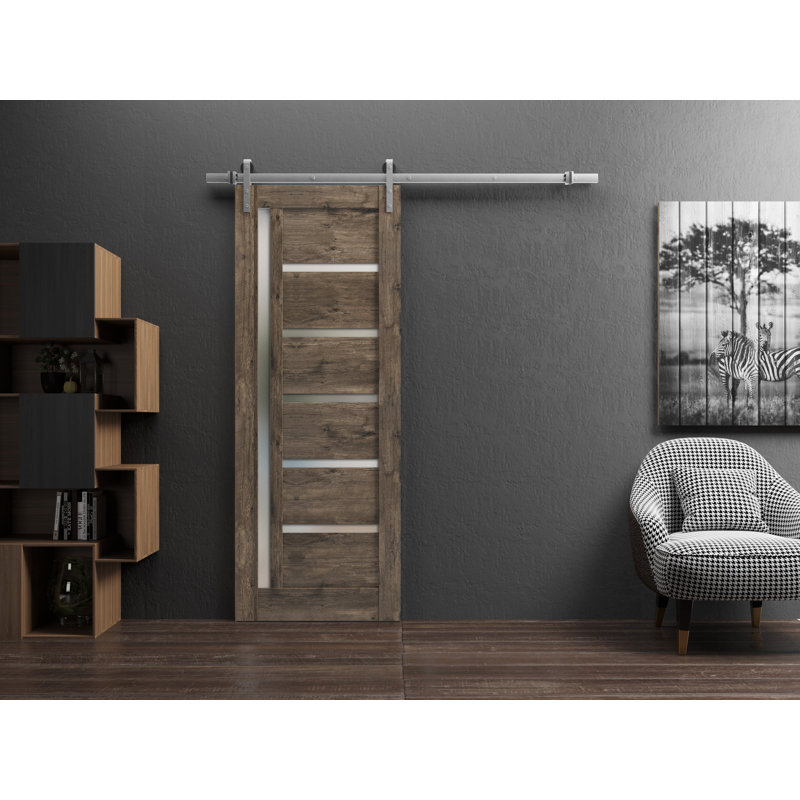 Porte de grange en bois lambrissé sans trousse de quincaillerie d’installation, Chêne cognac, 32 po x 84 po