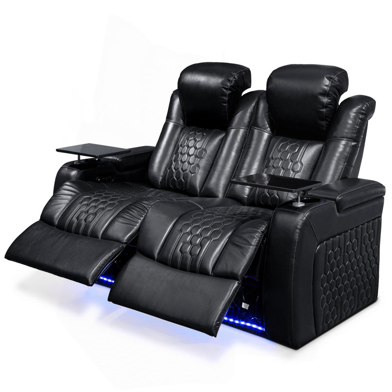 62.2"Power Recliner 2 PC Made Withtop-Grain Nappa,Fully Adjustable Relaxation,Smart Charging,Dynamic RGB LED Lighting, Black