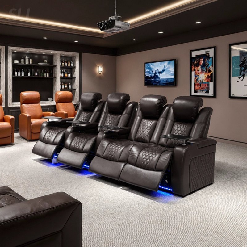 124.4 Inch Power Recliner 4 PC Set With Top-Grain Nappa, Fully Adjustable, Smart Charging, And Dynamic RGB LED Lighting, Recliner