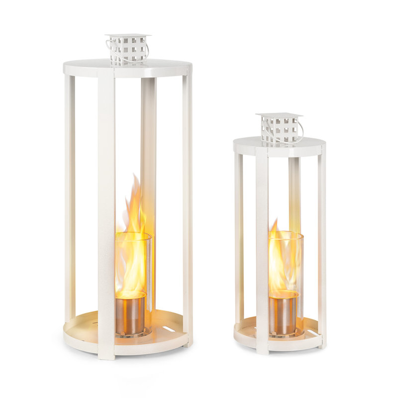 Stainless Steel Bio-Ethanol Outdoor Tabletop Fireplace with Flame Guard, White