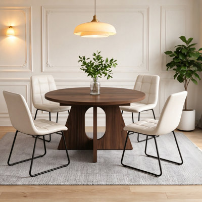 5-Piece Round Dining Table Set For 4-6, 59" Extendable Dining Room Table Set With 4 Ergonomic Chairs , Oval Modern Dinette Table With Mdf Board, Space-Saving.