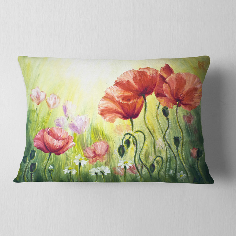 Poppies in Morning - Coussin décoratif à imprimé floral, Rectangle, 12 po x 20 po