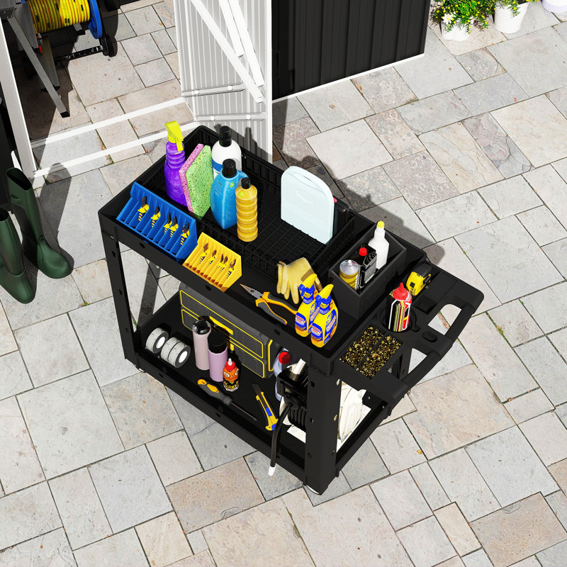 2-Tier Rolling Tool Cart, 500 LBS Capacity Utility Cart, Black, 31" H x 22.4" W x 29.9" D