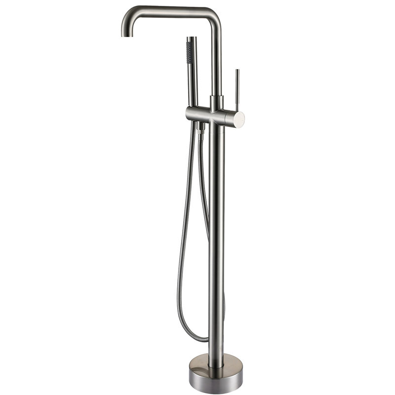 Blush Color Freestanding Bathtub Faucet With Hand Shower, 3 Handles, Metal, 6.15 In W X D 42.94 H, 11.36 Lb Tub - Bath Renovate