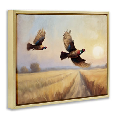 «Fall Flight Pheasants», art mural sur toile flottante brune par Kim Allen