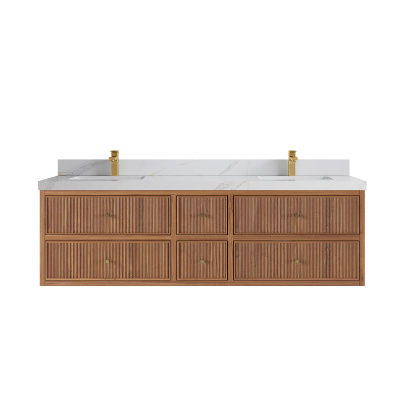 Moncayo Rubberwood Solid Wood Dining Set, Calacatta Sienna Quartz