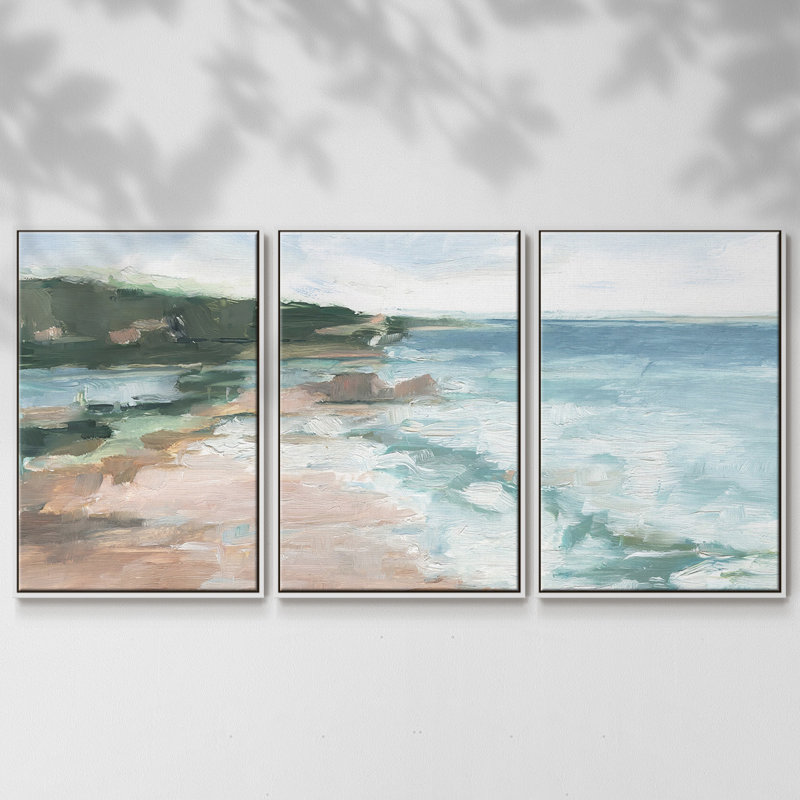 «Distant Regatta II», reproduction sur toile 3 pièces, H 36 po x l 75 po, Cadre blanc
