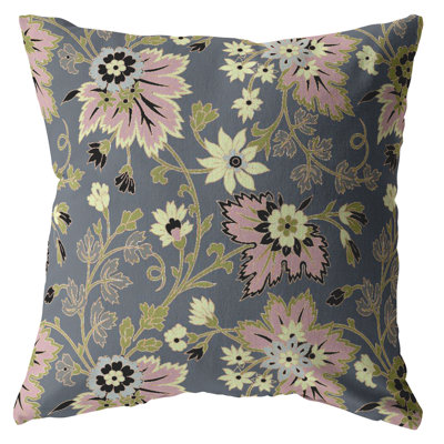 Coussin à fermeture à glissière pour l'intérieur avec fleurs amical vert