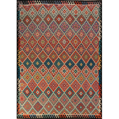 Tapis oriental kilim à treillis plat 8 x 11