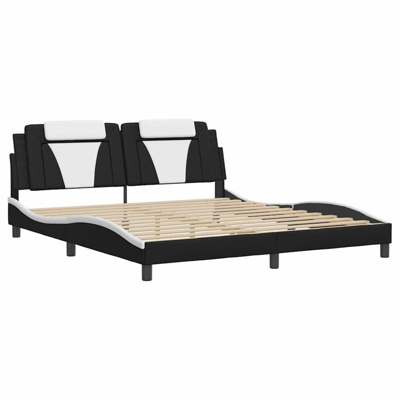  Cadre de lit «Viana» sans matelas noir et blanc 72 po x 83,9 po, Noir / blanc, Très grand californien