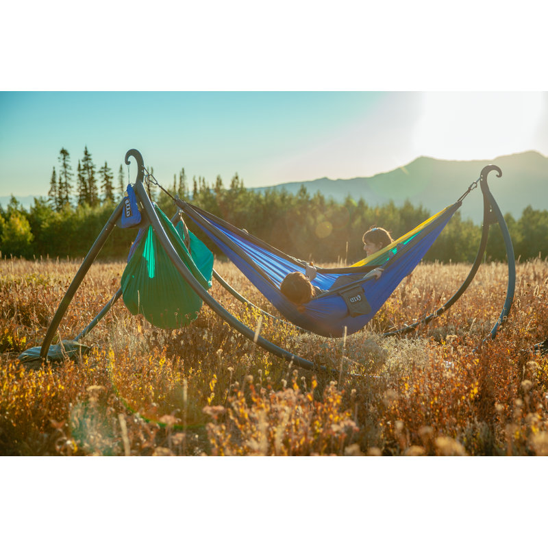 Charcoal Steel Triple Hammock Stand for Outdoor Relaxation