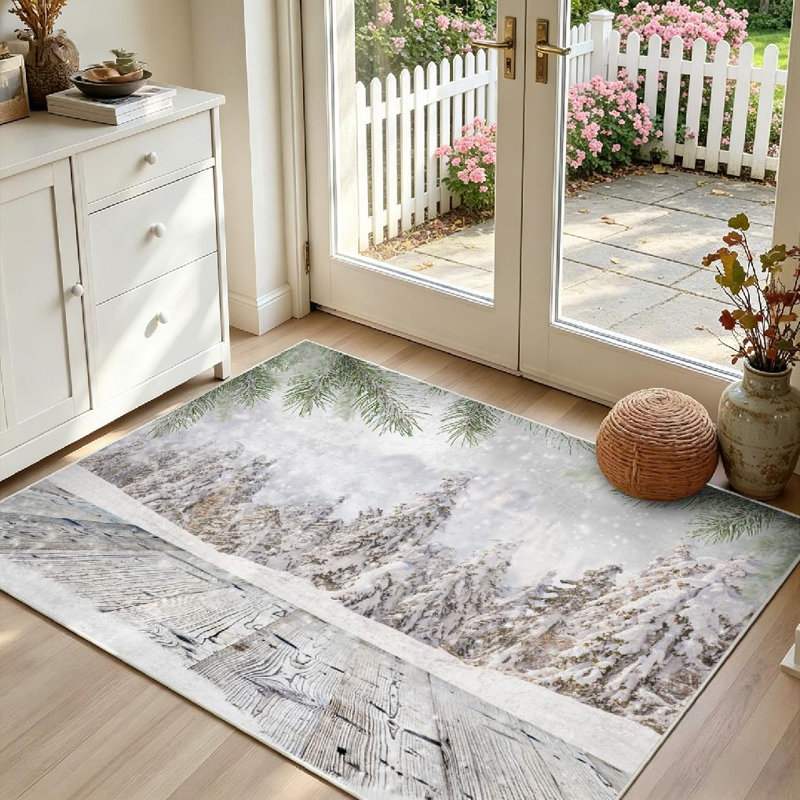Tapis bleu d'hiver lavable à la machine avec des flocons de neige et de glace, Rectangle 39 po x 63 po