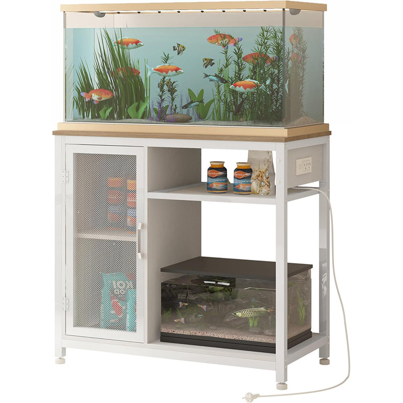 40 Gallon Aquarium Stand with Power Outlets and Storage Cabinet, Heavy Duty Fish Tank Stand for Turtle Tank, Reptile Terrarium – Holds Up to 440 LBS