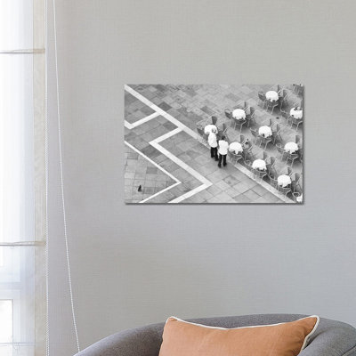 Italy, Venice. Black And White Looking Down On Waiters In San Marco Square From Campanile. by Jaynes Gallery - Wrapped Canvas Print