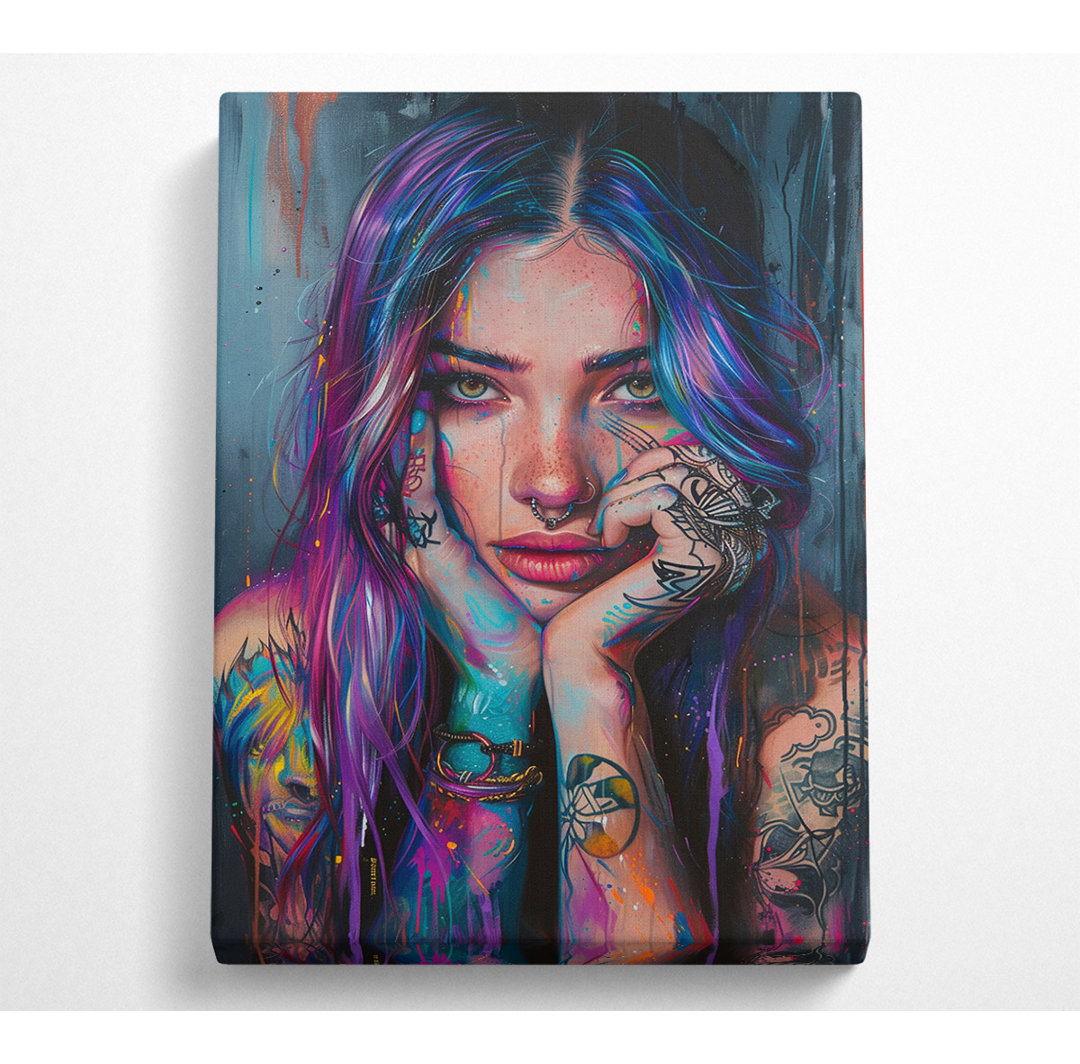 Neon Tattoo Woman - No Frame Kunstdrucke auf Leinwand