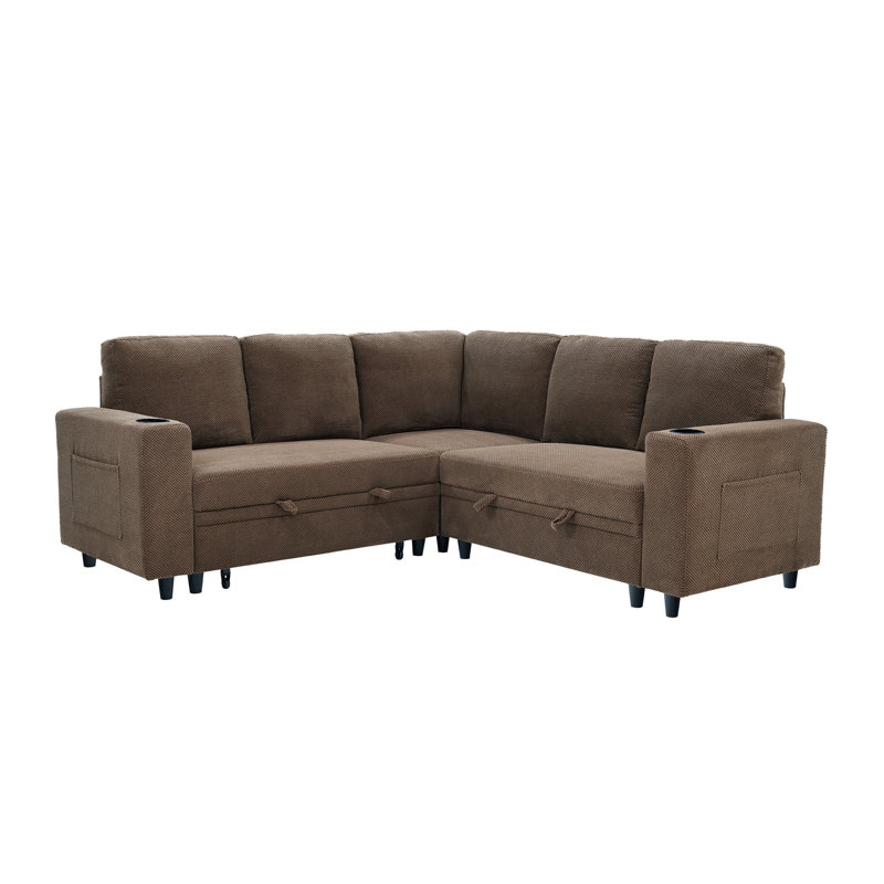 Canapé-lit modulaire coulissant avec porte-gobelets, Polyester café
