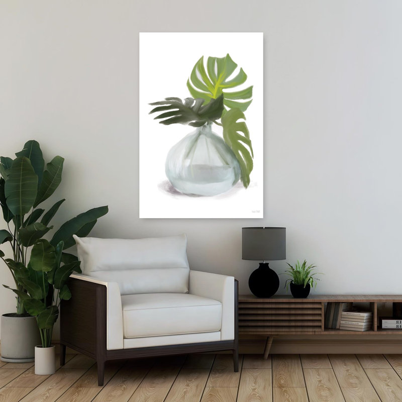 «Monstera Leaf Vase Abstract Contemporary Landscape Art», H 36 po x l 24 po