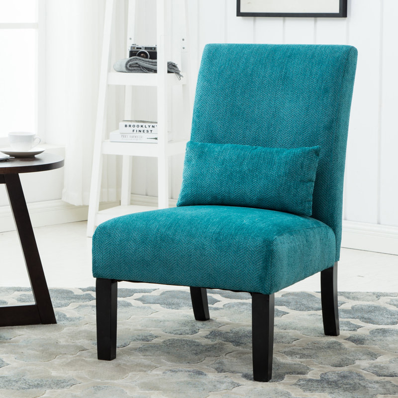 Fauteuil d'appoint sans accoudoirs avec coussin Pisano, Chenille bleu sarcelle