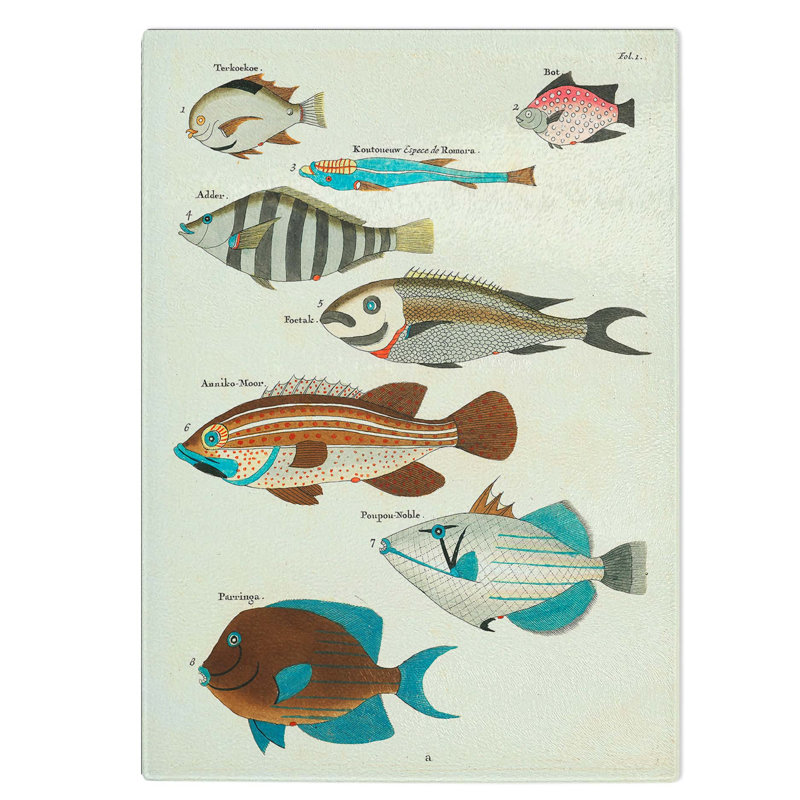 Glass East indies Fish Illustrations Fol. 1 by Louis Renard Chopping Board, 28.5 cm W x 20 cm L