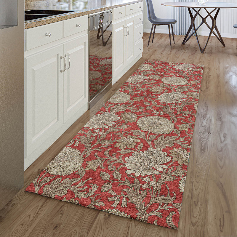Premium Machine Washable Prisco Red Rug, Runner 2'3" x 7'6"