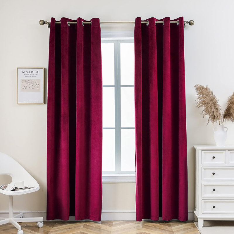 Velvet Blackout Curtain Pair, 52" W x 108" L, Burgundy