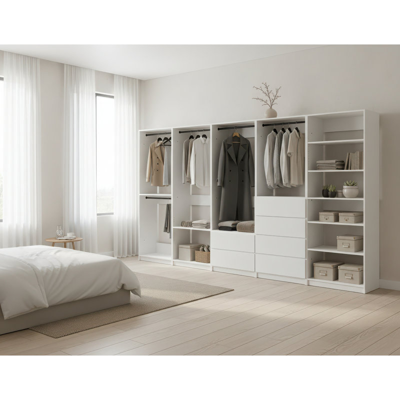 White Freestanding Walk in Wood Closet System