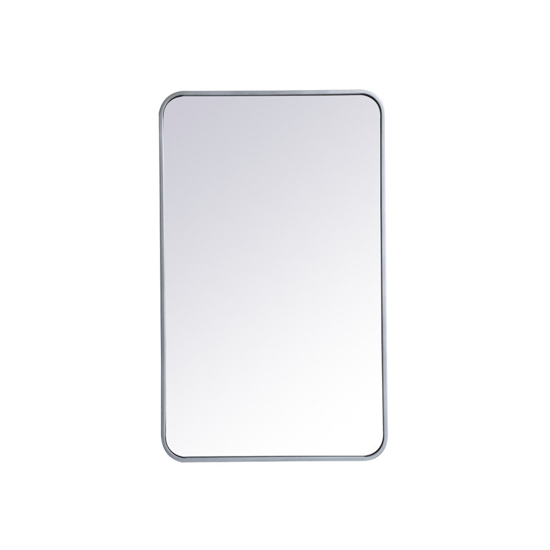 Sabine Metal Rounded Rectangle Wall Mirror, Silver, 36" x 22"