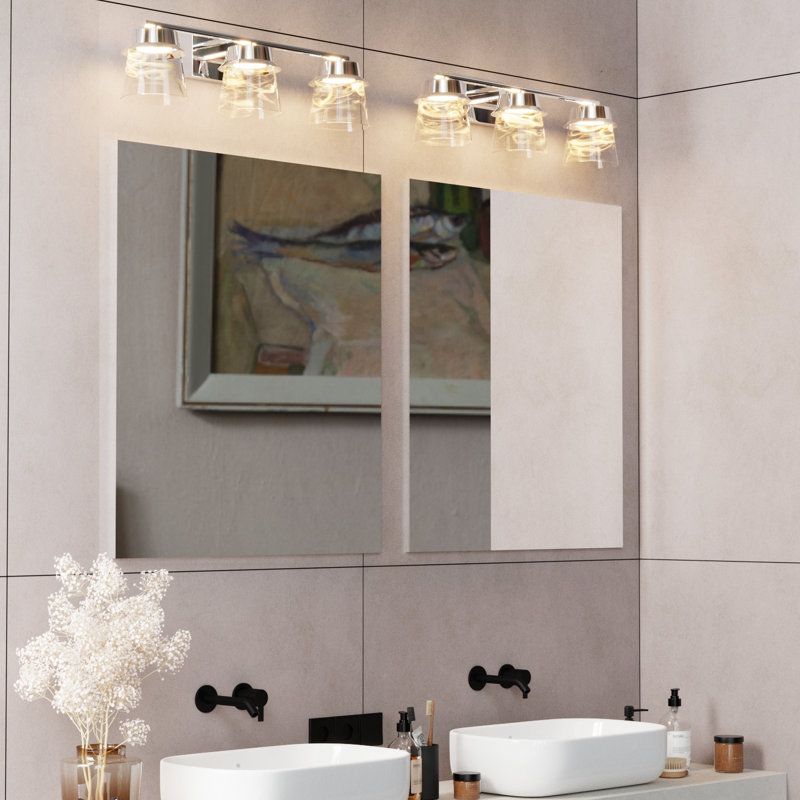 3 - Light 22.6W" LED Dimmable Gold Iron 3000K/4000K/5000K 3CCT ETL Certificated Vanity Light With Patterned Glass
