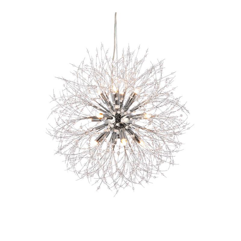 Unique Globe Pendant with Crystal Accents, Gold, 12 Lights, 80" H x 23.6" W x 23.6" D