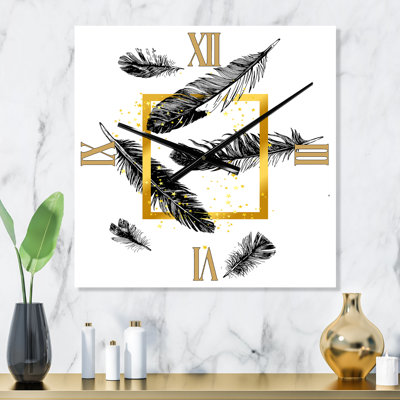 Horloge murale cadre et plumes
