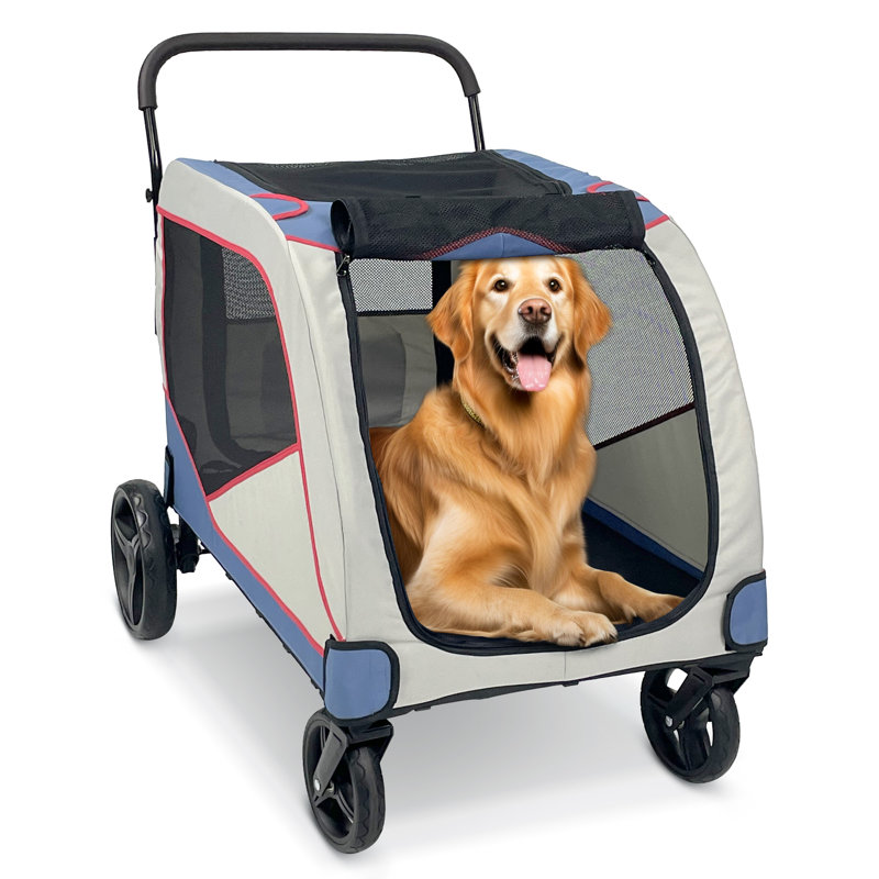 Large Dog Stroller for Pet Jogger Stroller for 2 Dogs Cats, Black/White/Blue