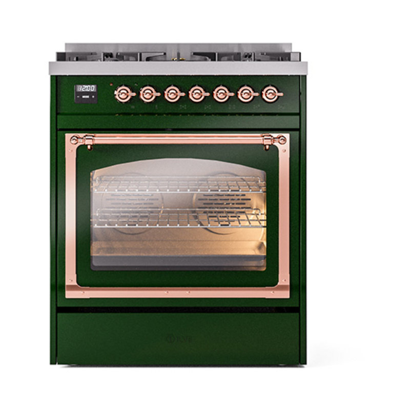 ILVE Nostalgie II Noblesse 30 in Dual Fuel Range, Emerald Green/Copper, Natural Gas