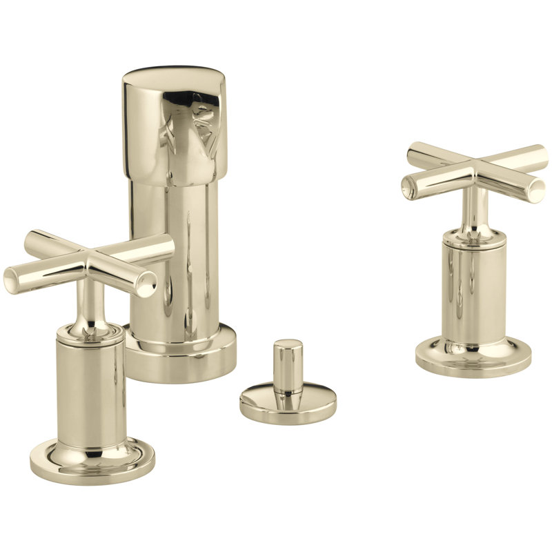 Purist Vertical Spray Bidet Faucet with Handles, Vibrant French Gold, Cross