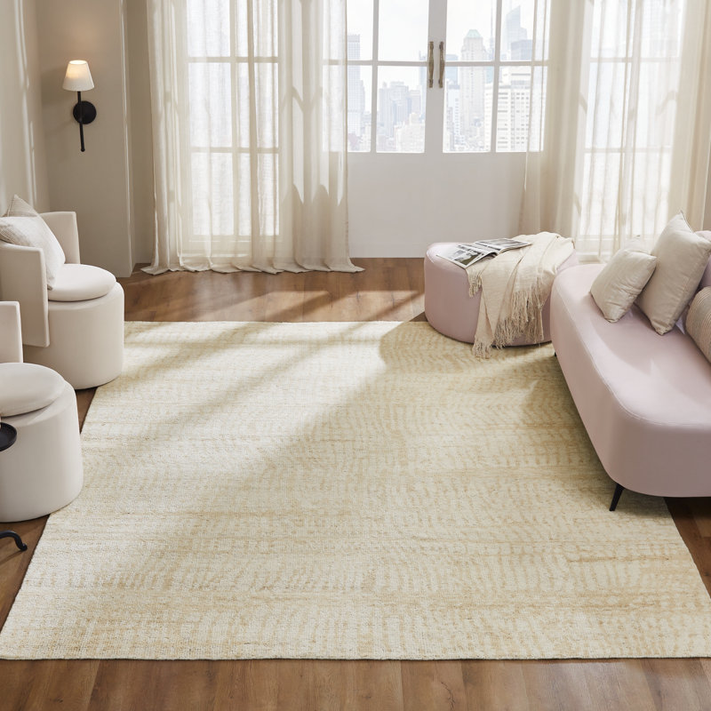 Willeke Shoreline Ivory Wool Hand Knotted Area Rug, Rectangle 8' x 10'