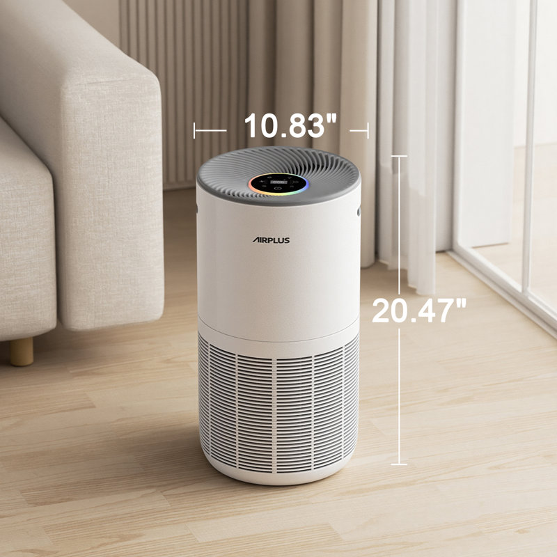 Purificateur d'air AIRPLUS pour chambre à coucher à domicile, couvre un moteur à couple élevé jusqu'à 1733 pi² par 38W, filtre lavable 3-en-1 avec mode de sommeil HEPA, nettoyeur 99,9%, mode automatique, verrouillage enfant, blanc
