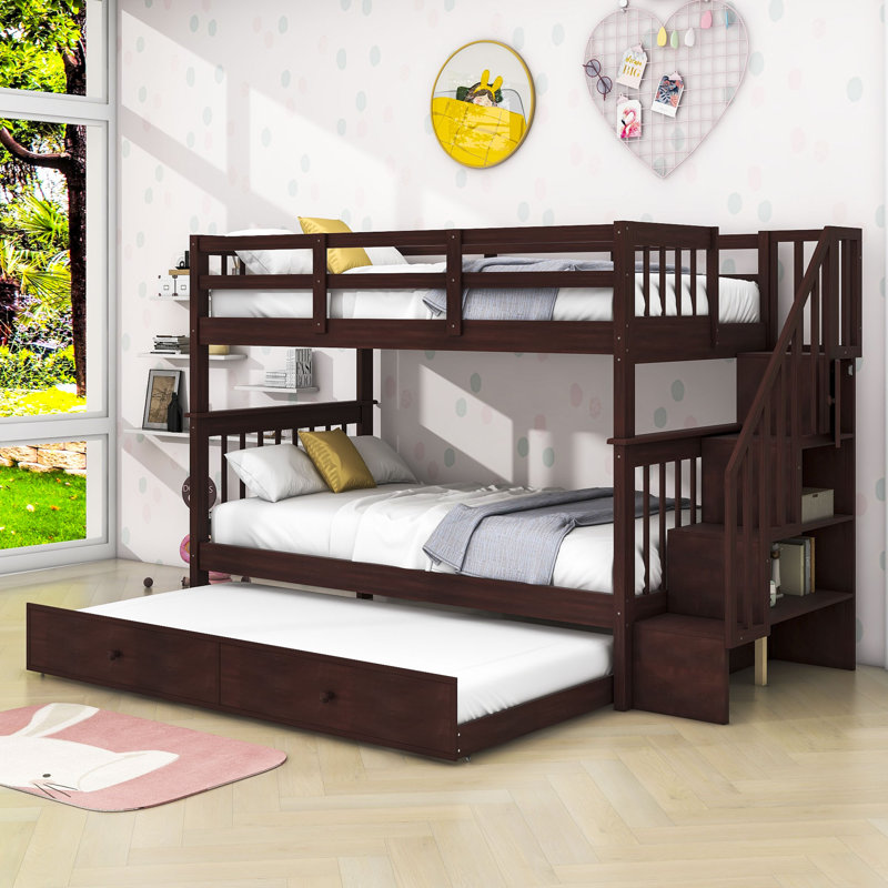 Donnalynn Kids Twin Over Twin Bunk Bed with Trundle, Espresso