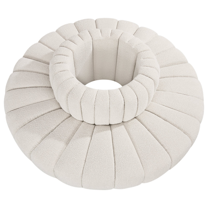 Hite Upholstered Curved Sectional Reversible, Cream Boucle Fabric