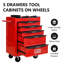 20 po, rouge et noir, chariot de rangement à 5 outils, glissière à roulement, chargement sécurisé de 15 kg, coffre, fonction de traction, boîte verrouillable à roulettes, capacité de chargement élevée, organisateur, poignée
