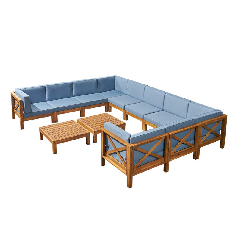 10 - Person Patio Conversation Set with Cushions, Teak Frame / Blue Cushion