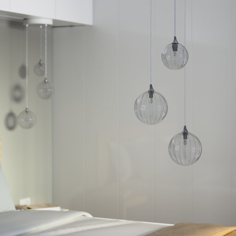 Vine 3 - Clear Glass Light Cluster Pendant, Satin Nickel