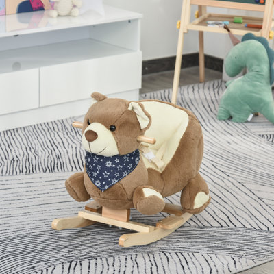 Qaba Baby Rocking Horse, Plush Animal Rocker Bear with Sound